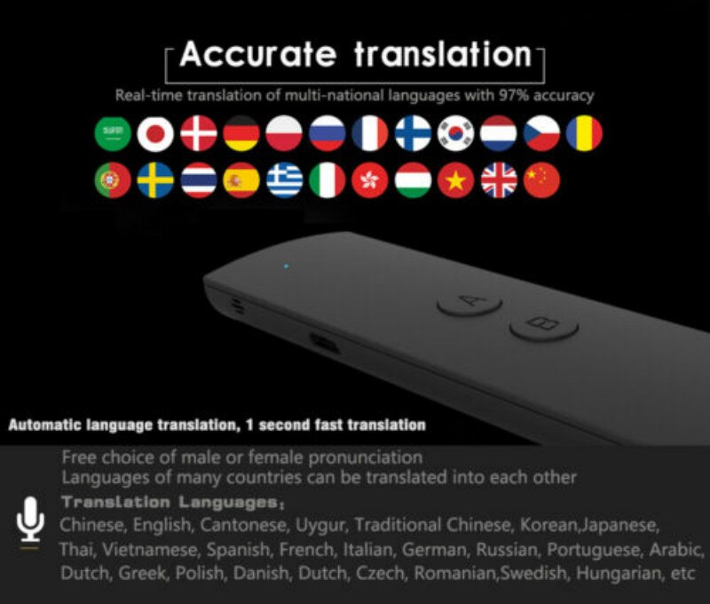 T6 Portable Mini Wireless Smart Translator 38 Languages Two-Way Real Time Instant Voice Translator APP Multi-Language Travelling