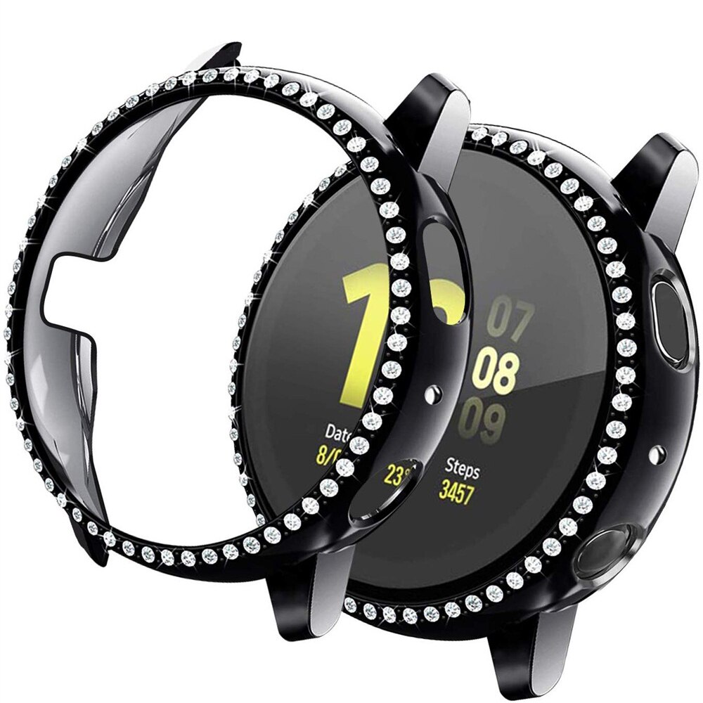 Bling diamond hard pc klokkekasse støtfangerramme heldeksel deksel beskytter shell skin for samsung galaxy watch active 2 40mm 44mm: Svart / 7 inches og over
