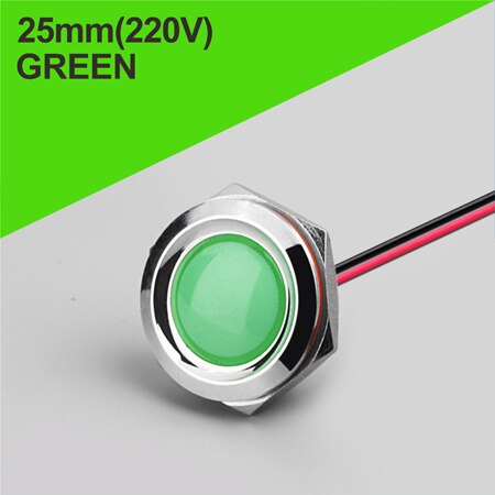 Lanboo 25mm rød grønn gul bule 12v 24v 110v 250v ledet metall indikator lampe indikatorlampe enkelt lampe vanntett: 25mm- grønne (220v)