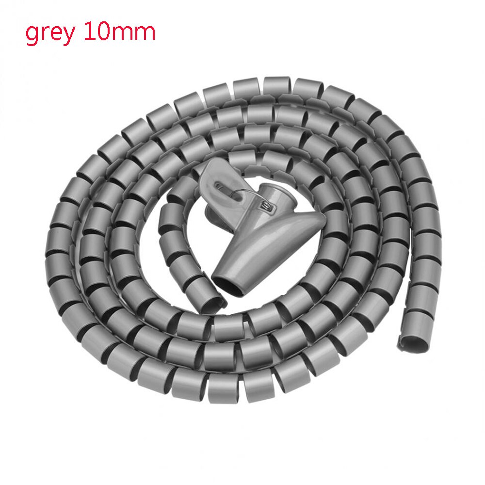 2 m sladdar skydd kabel arrangör förvaring rör kabel upprullare flexibel spiral tub wire wrap skrivbordshantering desktop organizer: Grå 10mm