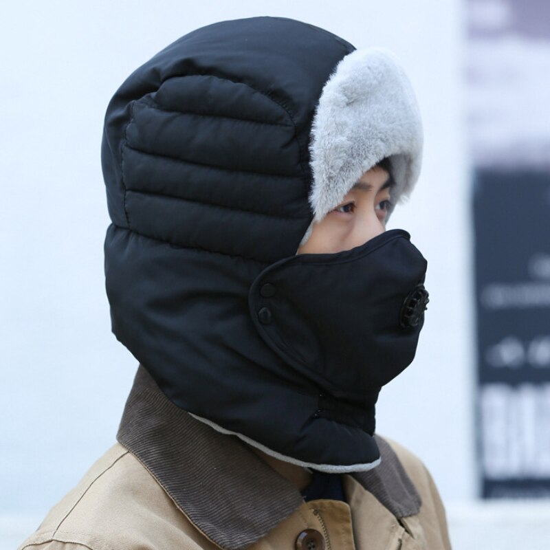 Bomber Hat Men Women Winter Hat with Mask Thick Warm Russian Hat Windproof Earflap Trapper Cap Unisex Snow Ski Fur Hat