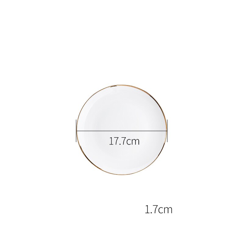 Simplicity Golden Edge Ceramic Plate Household Dining Table Steak Dinner Plate Dessert Salad Dishes Luxurious Tableware Set: C-17.7x17.7x1.7cm