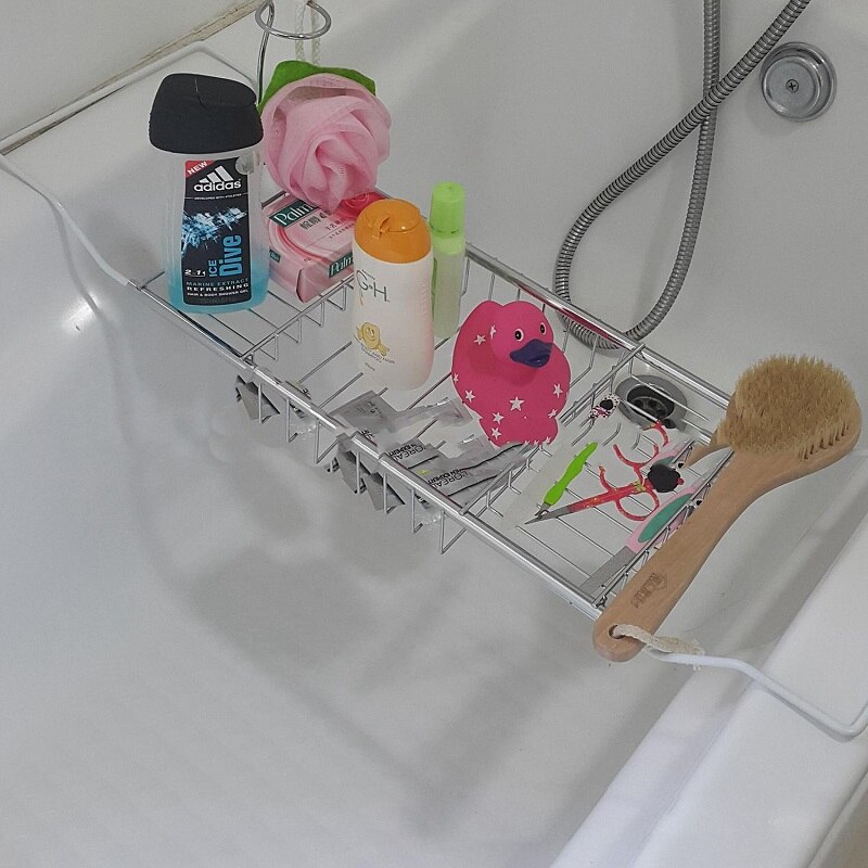 WBBOOMING Stainless Steel Bathtub Holder Tray Bath Caddy Extending Sides Reading Rack Tablet Phone Wine Glass Bathroom Tray