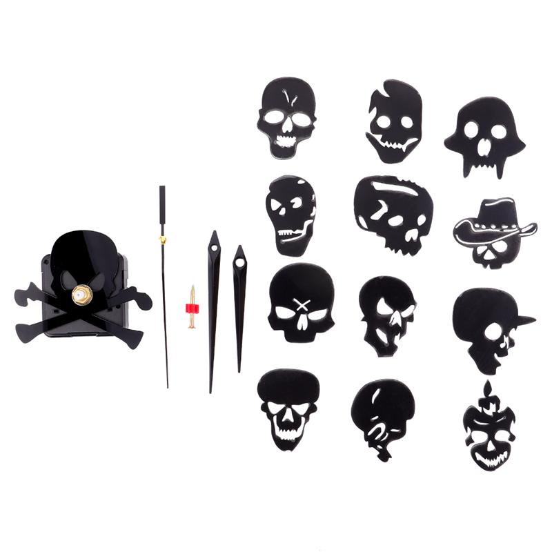 Halloween Decoration Wall Clock Skull Skeleton DIY Mirror Surface Wall Clocks Modern Living Room Clocks Wall Art Home Decor