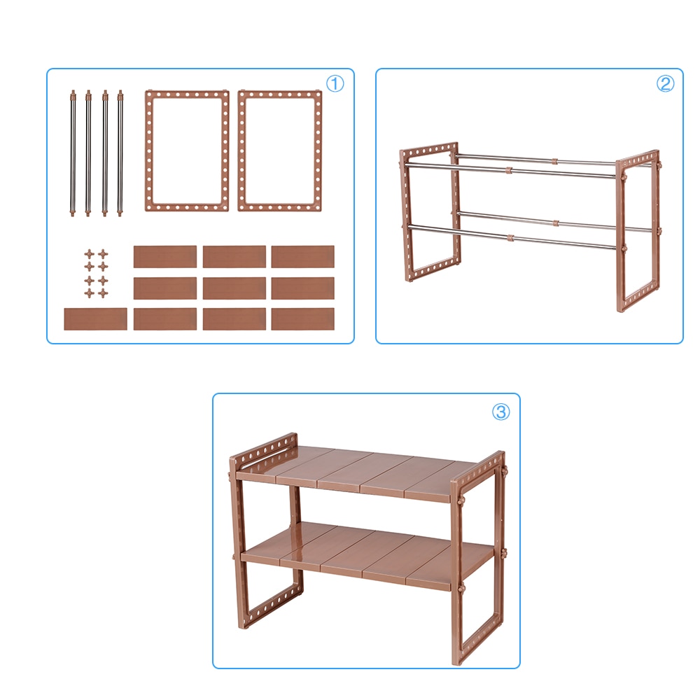 2-Tier Under Sink Storage Rack Expandable Shelf Storage Organizer Adjustable Stainless Steel For Kitchen Office Bathroom Storage
