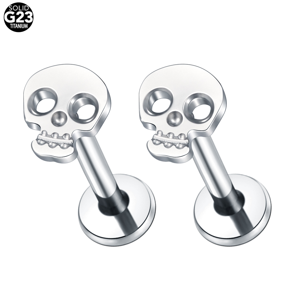 1 pieza de Piercings de titanio para las orejas, Cráneo, murciélago, mariquita, pendiente con forma de corazón, Labret, labio, cartílago, Tragus, hélice, joyería para el cuerpo