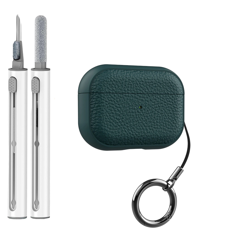 Funda de cuero Compatible con AirPods Pro 2 Generación AirPod 1 3 4 Max Funda protectora de TPU suave con llavero El LED frontal visible: l / Verde oscuro