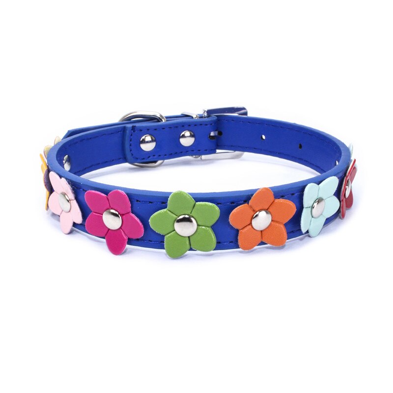 Pu litet hundhalsband blom nalle-hundhalsband blomhalsband för husdjur för katthundar valphalsband: Djupblå / L