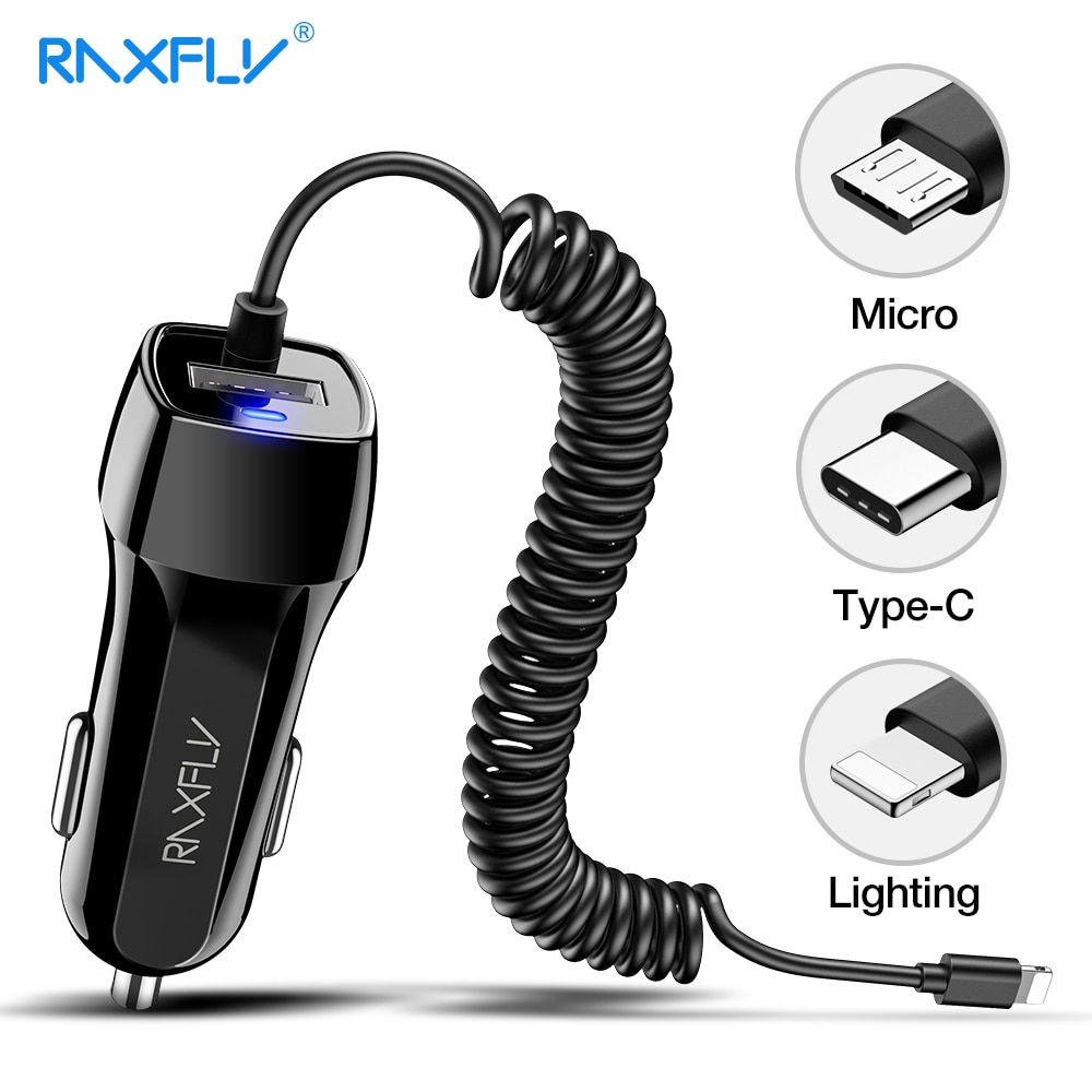 RAXFLY Universal Type C USB Car Charger For Huawei Mate 20 P30 Lite USB Fast Charging For iphone 11 Pro Portable Phone Chargers