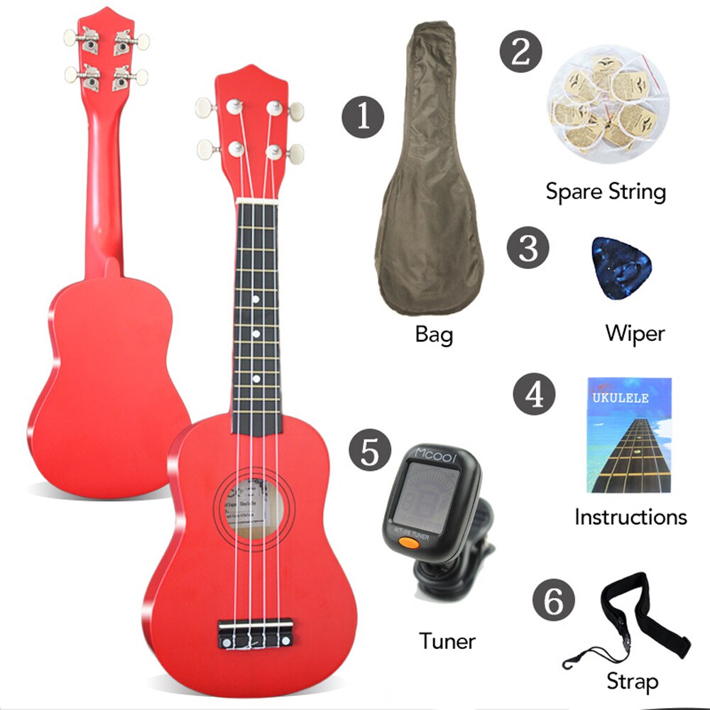 21" Soprano Ukulele Rosewood Acoustic Nylon 4 Strings Ukulele Bass Guitar Musical Instrument for beginners or Basic Players: Red