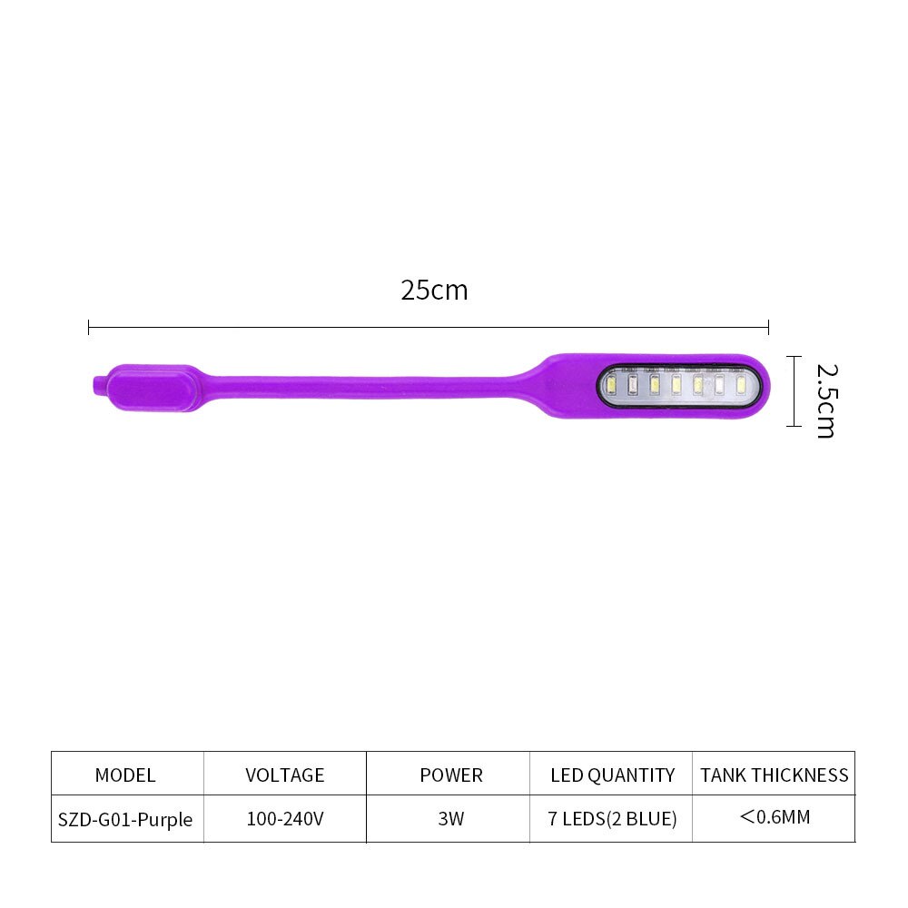Lámpara LED para acuario, luces con Clip de fijación magnética, giratorio de 360 grados, USB, 3W: SZD-G01-Pruple