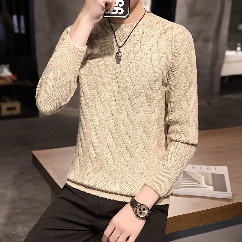 Varm tröja rutig långärmad pullover ml  xl 2xl 3xl tröjor o-ringad casual herr grå brun vit svart röd hel standard ull: Meige / M