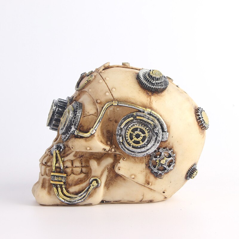 HeyMamba Mechanic Robot Human Skull Statue Steampunk Gear Skull Head Sculpture Home Halloween Decorative Supplies