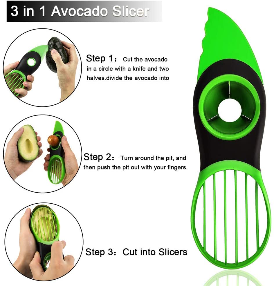 3 In 1 Avocado Slicer Shea Corer Butter Fruit Peeler Cutter Splitter Pitter Plastic Knife Peeler Separator Tool Kitchen Gadget