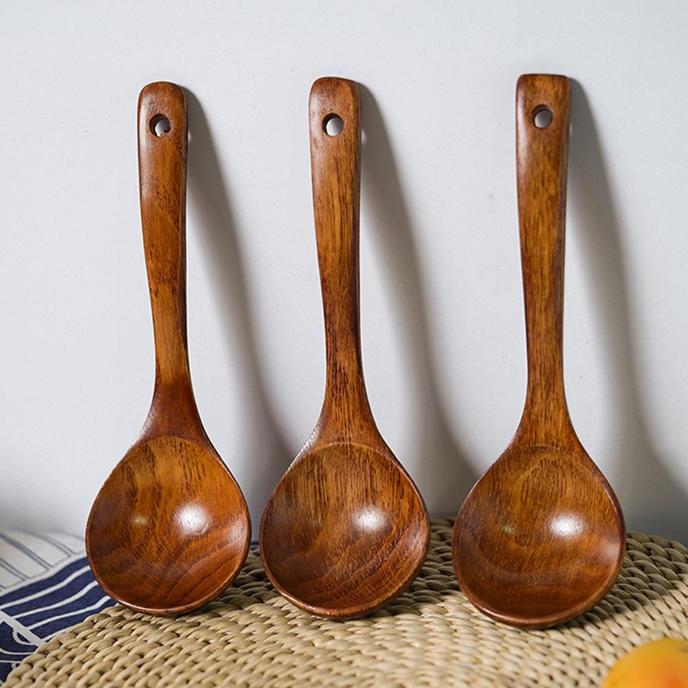 Japanese Style Long-handled Soup Spoon Household Wooden Ramen Spoon Kitchen Accessories Gadgets
