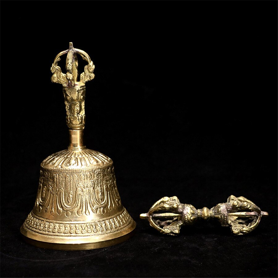 Népal laiton cinq brins Vajra cloche pilon Dharma ustensiles pur cuivre hochets bouddhiste Puja fournitures Vajra Dorje cloche artisanat: Brass / M