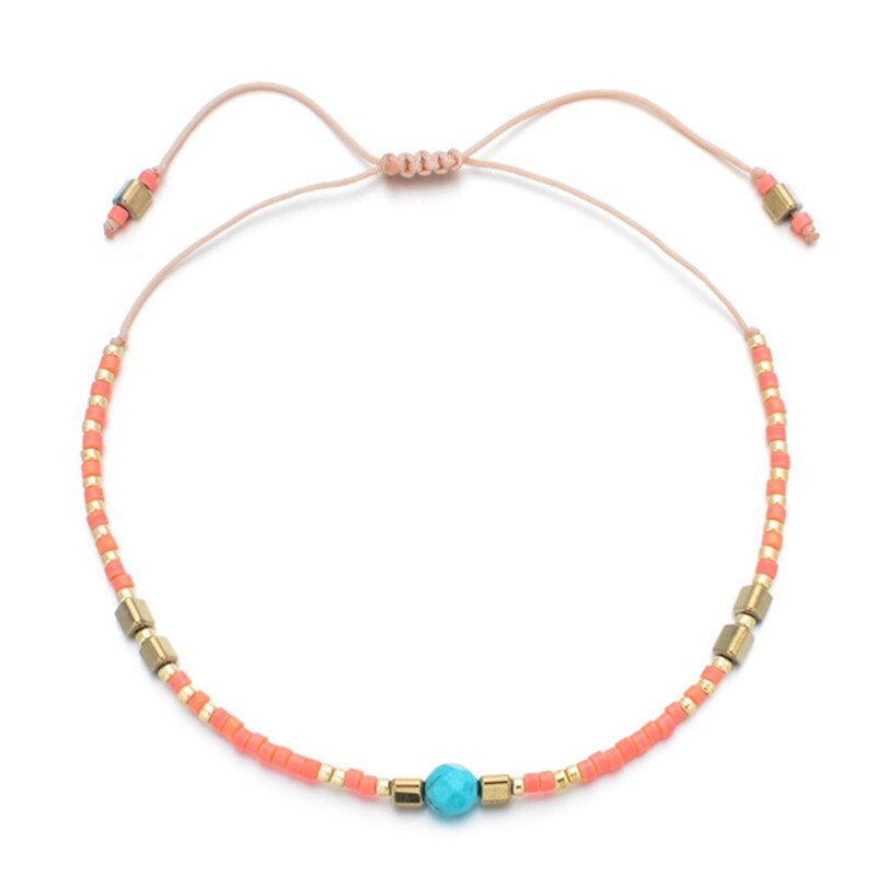 Boheme tynde miyuki beaded sten krystal armbånd & amp; armbånd til kvinder håndlavede vintage armbånd med etnisk knude: Rb388-7