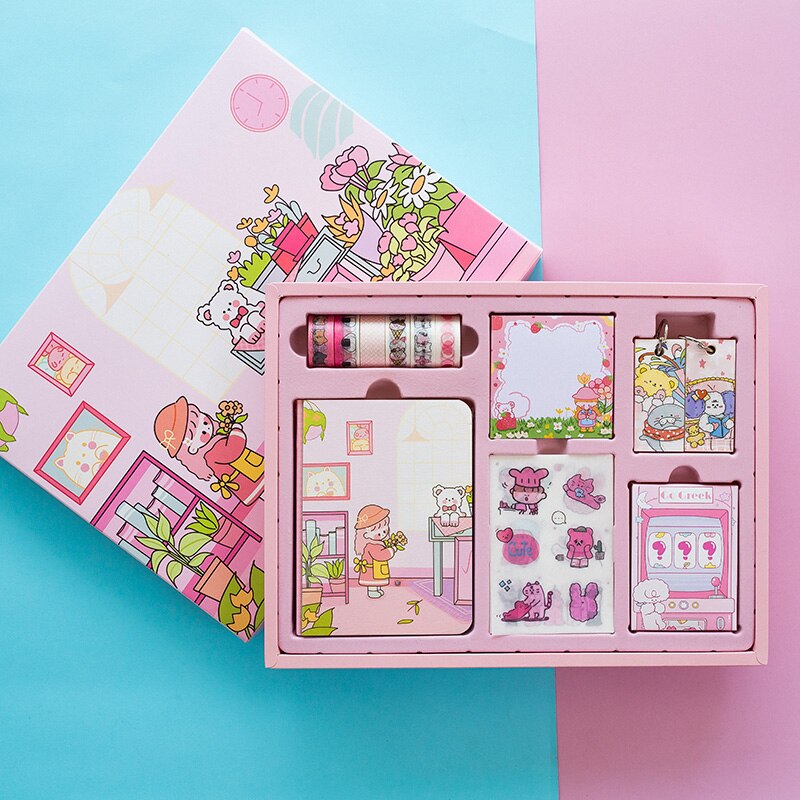 planner sets notebook Tool Materials Full Set Of Book Set Japanese Style Tn Color Page Checker Girl Set Stationary Set: pink