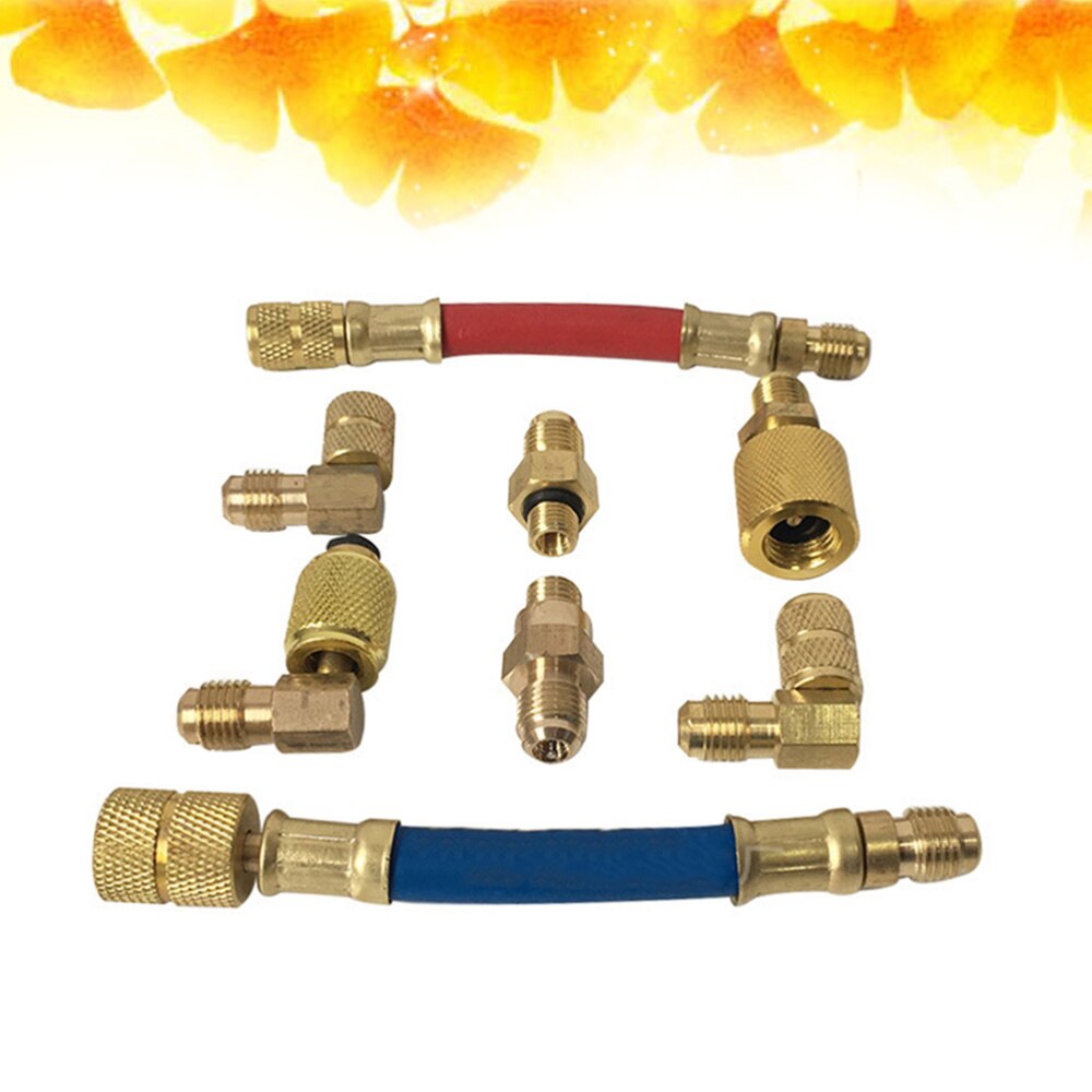 8Pcs Car Air Conditioner Refrigeration R134A R12 Converting Adapter Hose Set Kits Joint Quick Remover Installer Quick Coupler