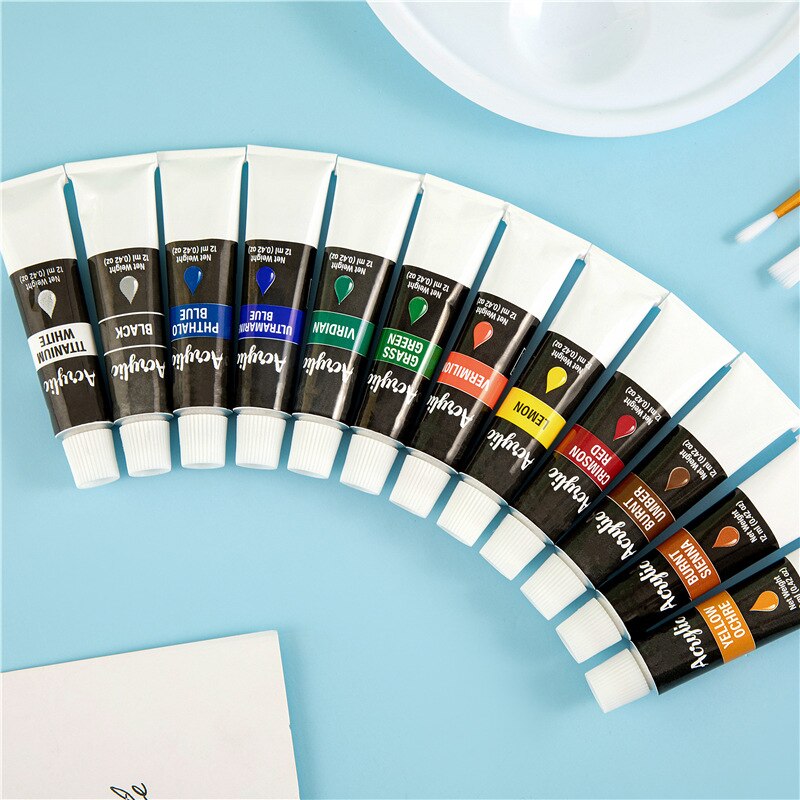 12 Kleuren 12Ml Acryl Verf Diy Aluminium Buis Art Verf Set Tekening Pigment Hand Geschilderde Muur Verf diy: Default Title