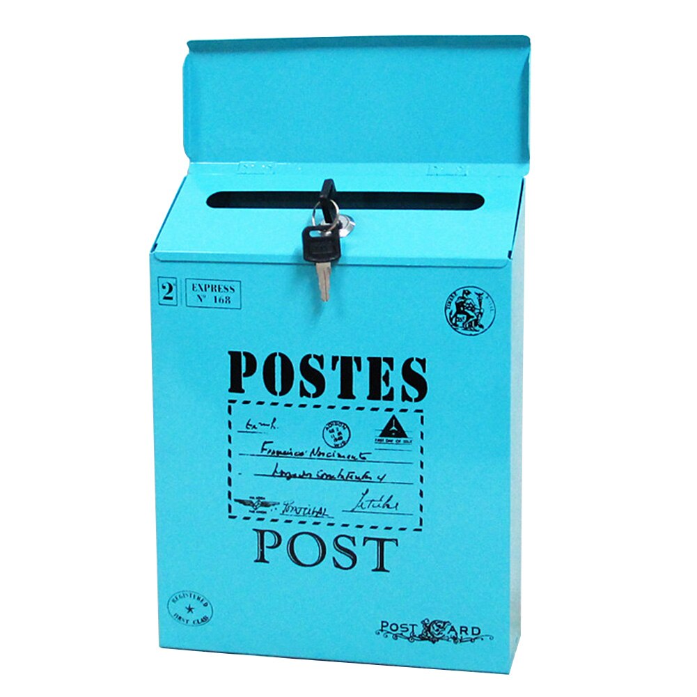 Boligindretning maling vintage brevkasse ornamenter farverige med lås vægbeslag avis holdbar postkasse jern posthave: Blå