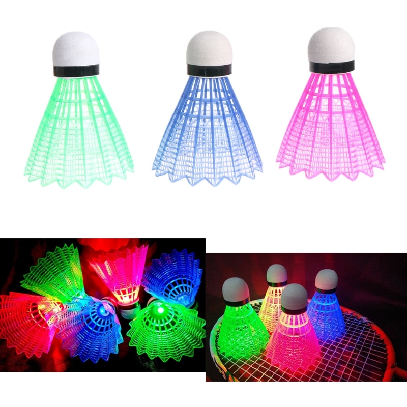 3 stk led badmintonbold glødende lys op plast badminton fjerbolde farverige lysbolde