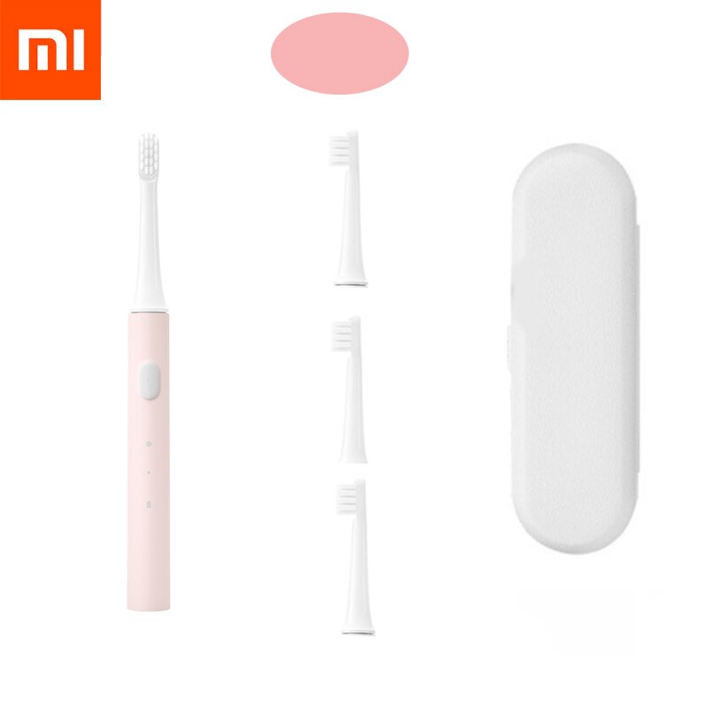 Xiaomi-cepillo de dientes eléctrico Mijia T100 para adulto, resistente al agua, Ultra sónico, automático, recargable por USB: pink one set