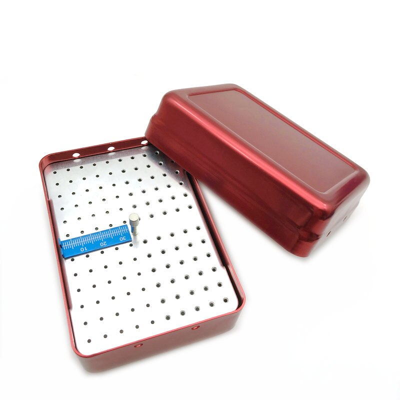 120 Holes Dental Endo File Bur Holder Block Autoclave Sterilizer Case Disinfection Box with Ruler: red