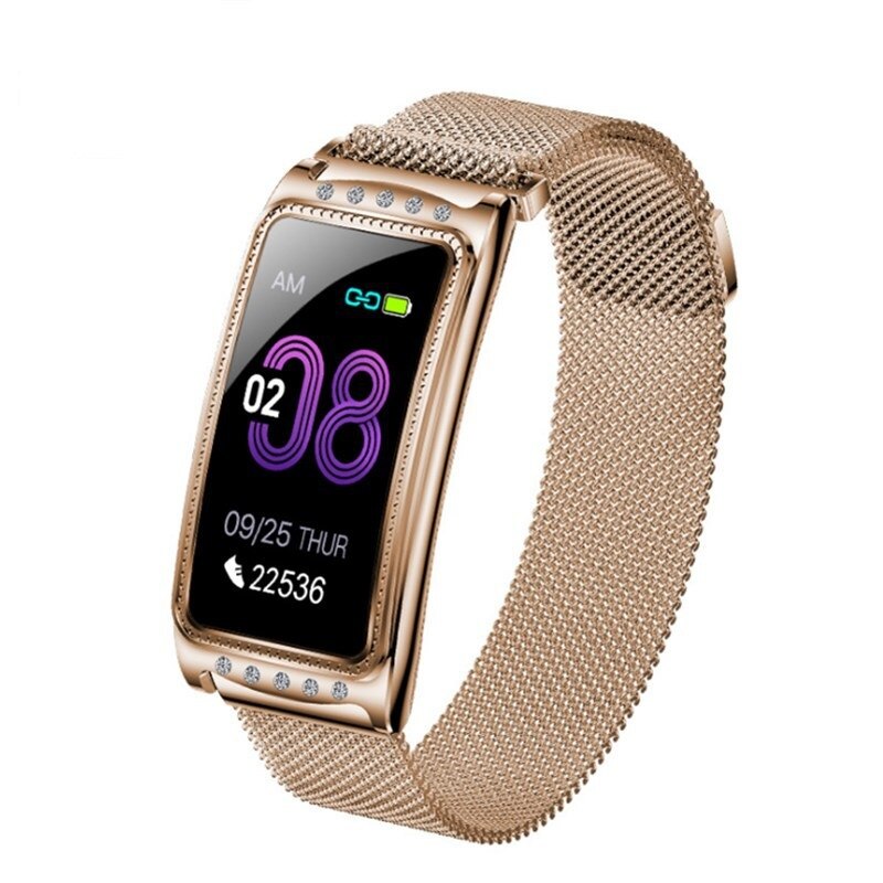 Smartwatch Damski F28 - Tętno, Ciśnienie Krwi, Tlen, Przypomnienie o Okresie, Bransoletka Fitness: Różowe złoto