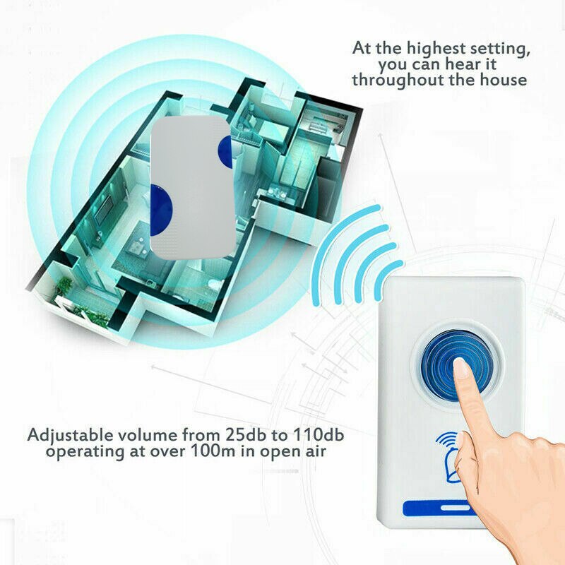 AC Power Wireless Door Bell Remote Control Chime Kit Flashing LED Light Loud Speaker Home Hotel Digital Smart Musical