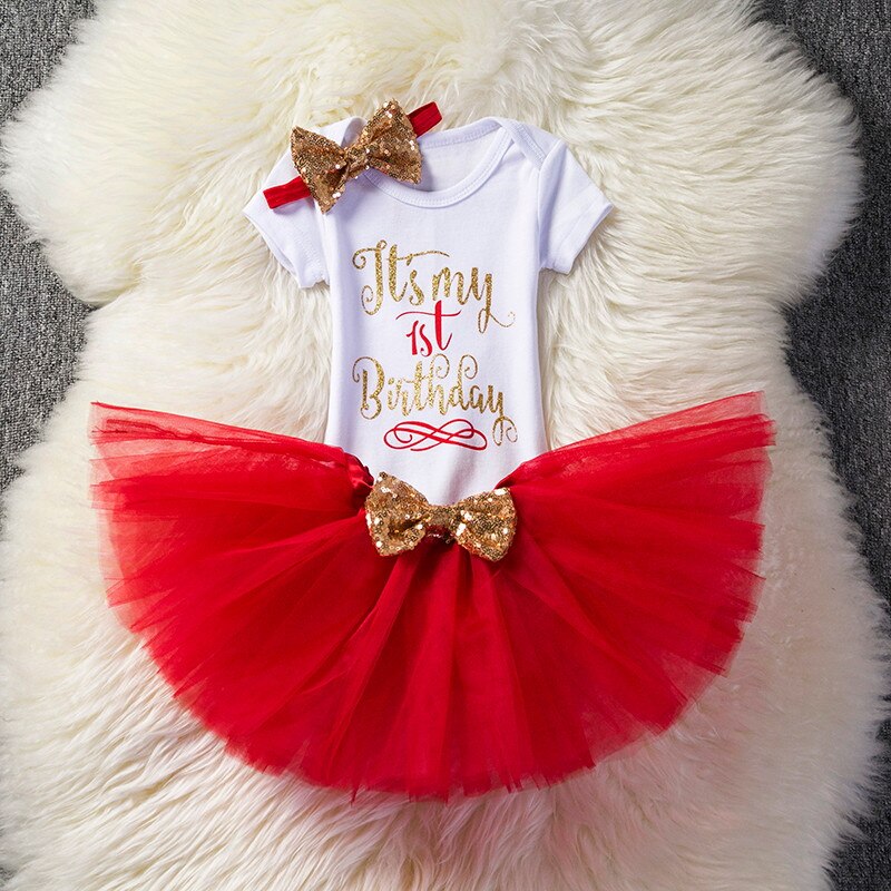 Peuter Kleding Meisje Feestjurk Doop Kinderen Jurken Elegante 1 Jaar Baby Verjaardag Jurk Tutu Dragen Kids Kleding: Dress 3 Red