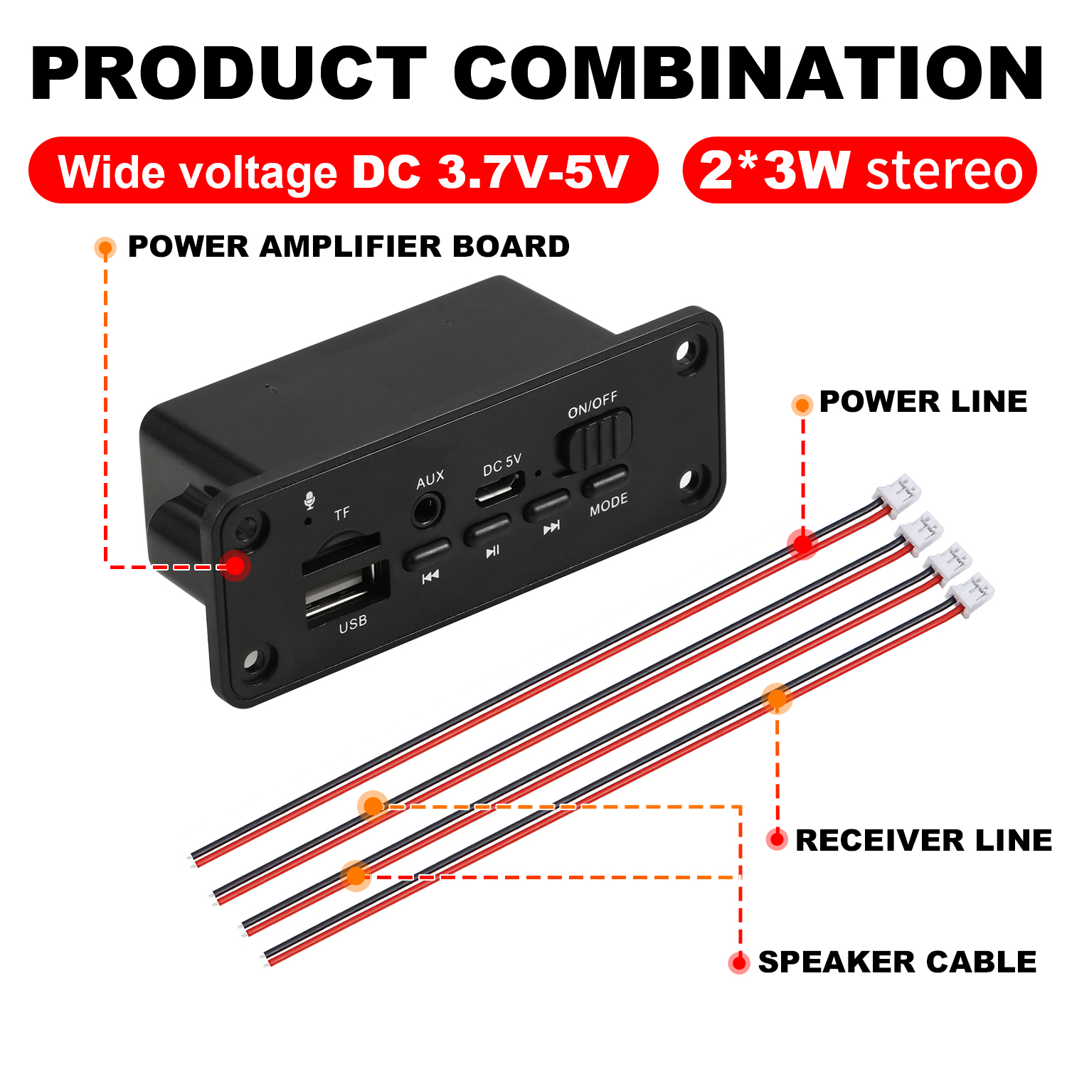 2*3W 6W Wzmacniacz 5V Dekoder MP3 Bluetooth 5.0 Stereo Audio DIY Samochodowy odtwarzacz MP3 Radio FM TF USB 3.5mm Gniazdo mikrofonu Nagrywanie rozmów: Default Title