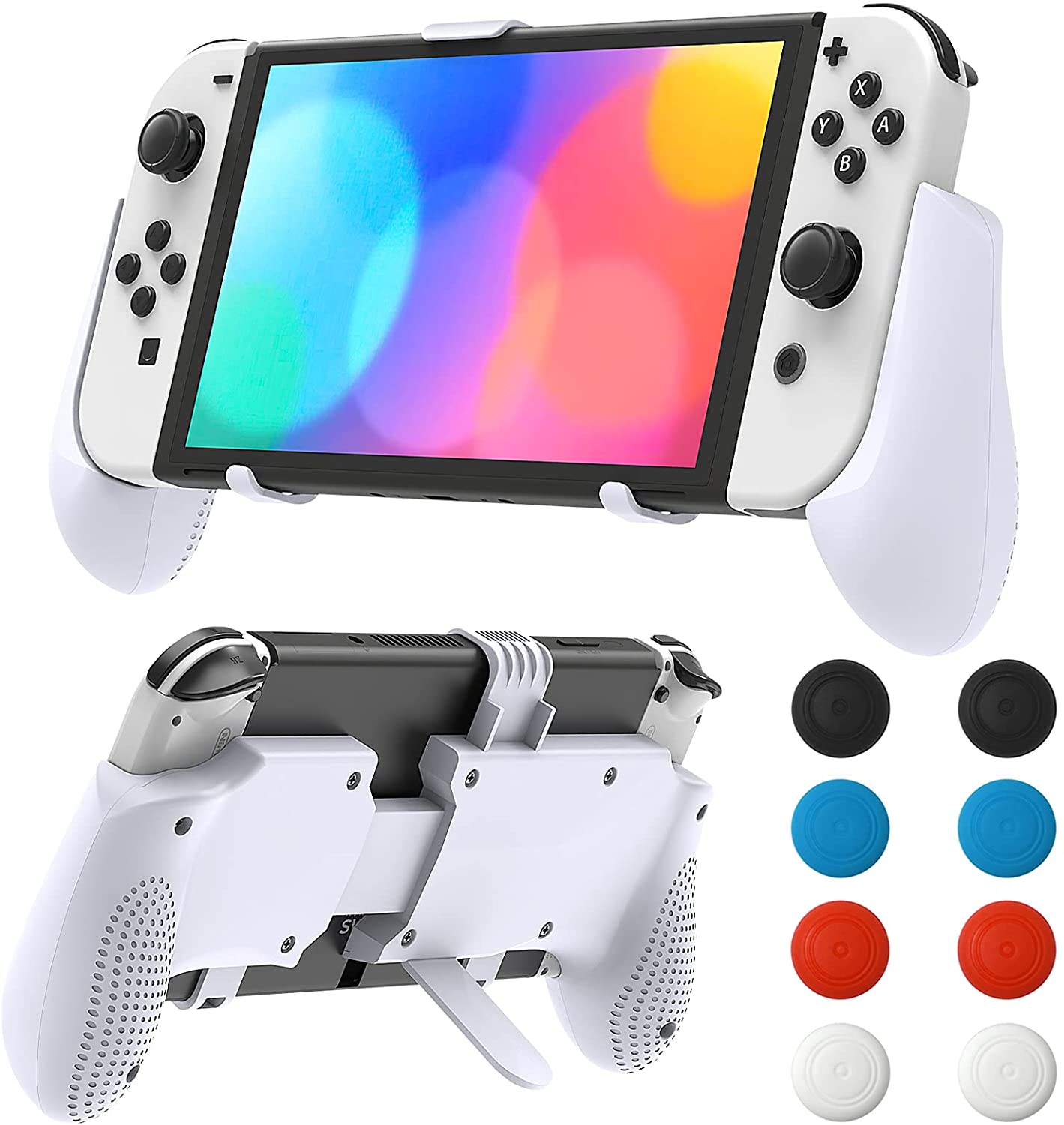 Komfortabler, verstellbarer, rutschfester schutzgriff mit halterung und daumenauflage für die switch oled/switch/switch lite-konsole