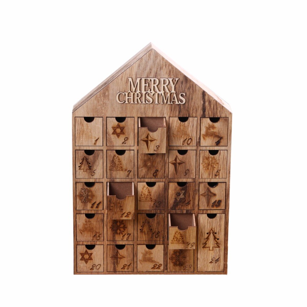 Christmas wooden table decoration advent calendar house with 24 drawers in country style for parents to fill candies for kids