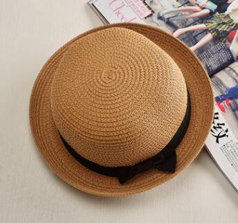 Rep platt hatt halm solskydd kvinnlig halm rosett utomhus sol strand hatt sommar hattar kvinnor keps panama kepsar: 7