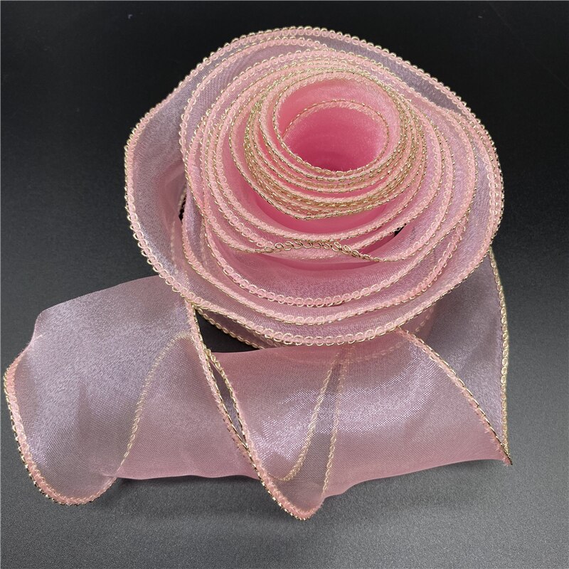 Cinta de Organza de seda con borde ondulado dorado, cintas de encaje para coser, tela, decoración de encaje, 50mm, 1 yarda por lote: 09