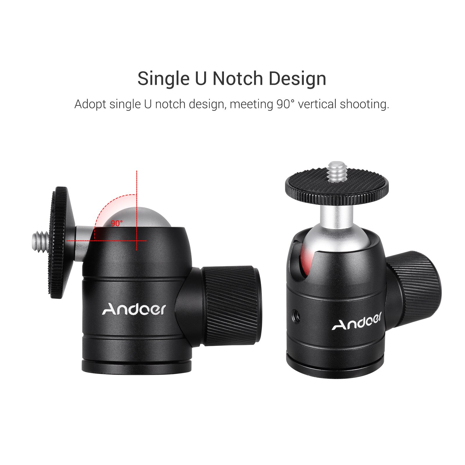 Andoer Aluminum Alloy Mini Ballhead Ball Head 360 Panoramic Head with 1/4 Inch Screw Mount for DSLR ILDC Camera Tripod Monopod