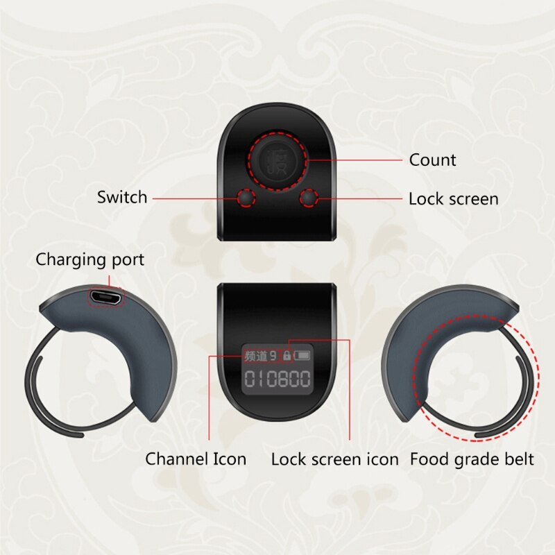 Mini-digital-lcd-fingerring-handzähler, 6- stellig, wiederaufladbar, klicker