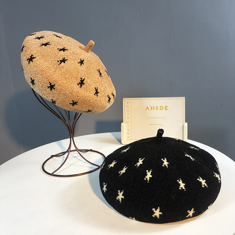 Gorra boina sombrero blanco sombrero de invierno de punto nueva mujeres sombreros boinas sombrero francés boinas redimensionables para mujeres sombrero de cubo gorro