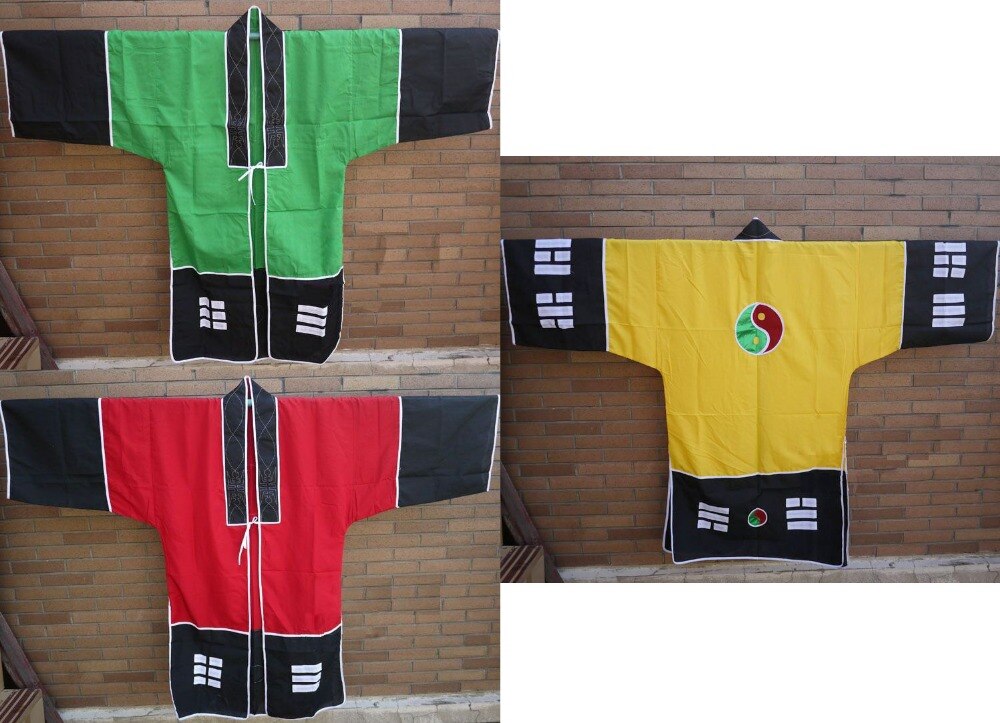 unisex 3color Unisex taoist priest clothing tai chi suits taoism robe gown uniforms yellow/green/red