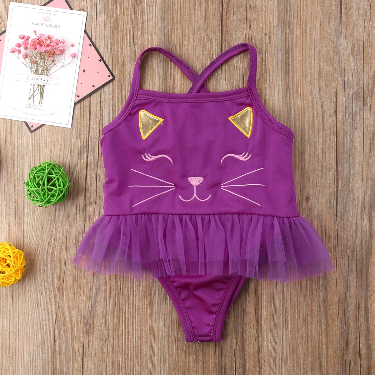 Kids Baby Meisjes Cartoon Kat Geborduurd Een Stuk ... – Grandado