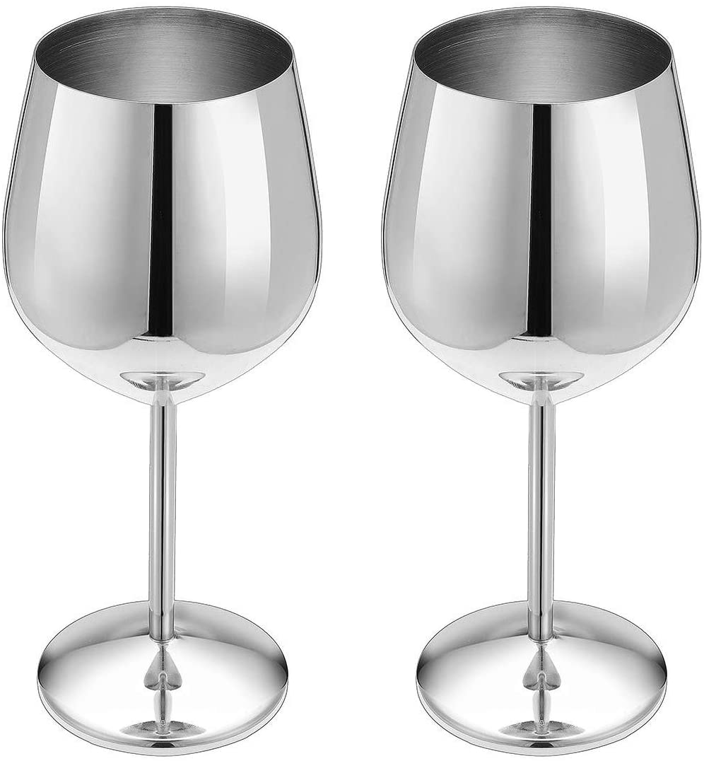 Copas de vino irrompibles, Conjunto de 6 4/2 copas de vino para exteriores, Copas de boda grandes, copas de vino negro, cristalería pulida: Silver 2 Pieces