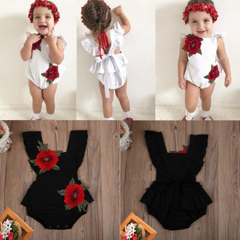 Peuter baby meisjes zoete 3d borduurwerk bloemen jumpsuit mouwloos zonnepak outfits kleding playsuit