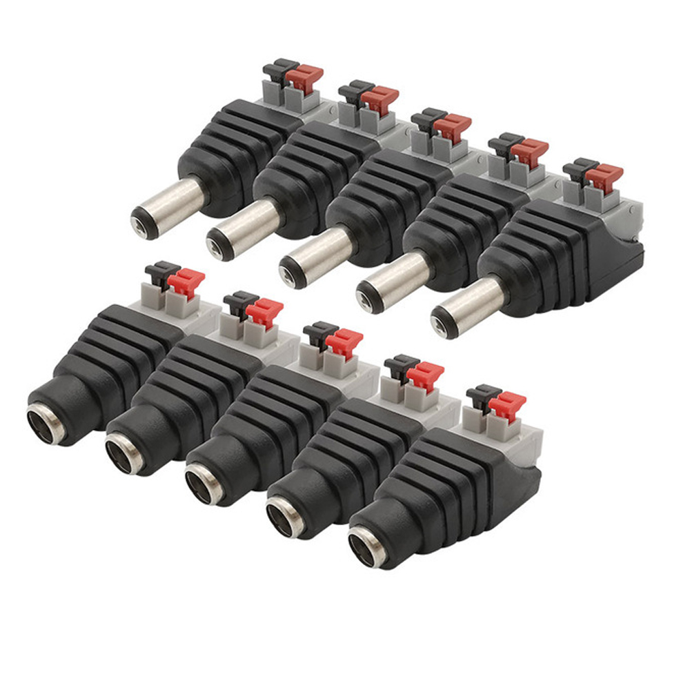 Connecteur d'alimentation 12V DC, 5 pièces, prise mâle femelle, baril 2.1mm x 5.5mm, adaptateur pour caméra de vidéosurveillance, Terminal d'alimentation de bande LED