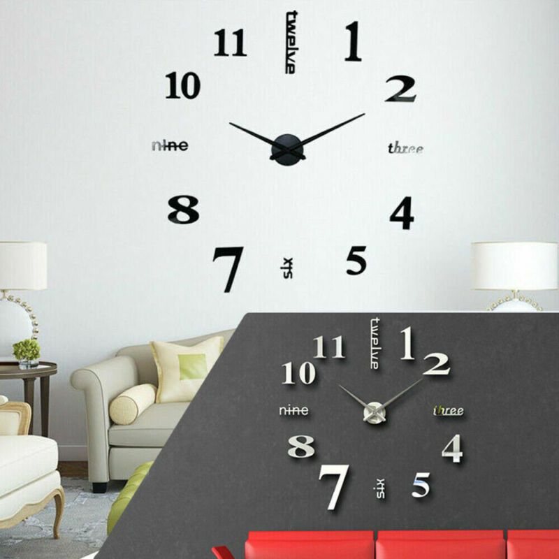 Relógio de parede com números 3d espelhados, estilo moderno, diy, analógico, superfície, números grandes, adesivo de relógio de parede, decoração da casa