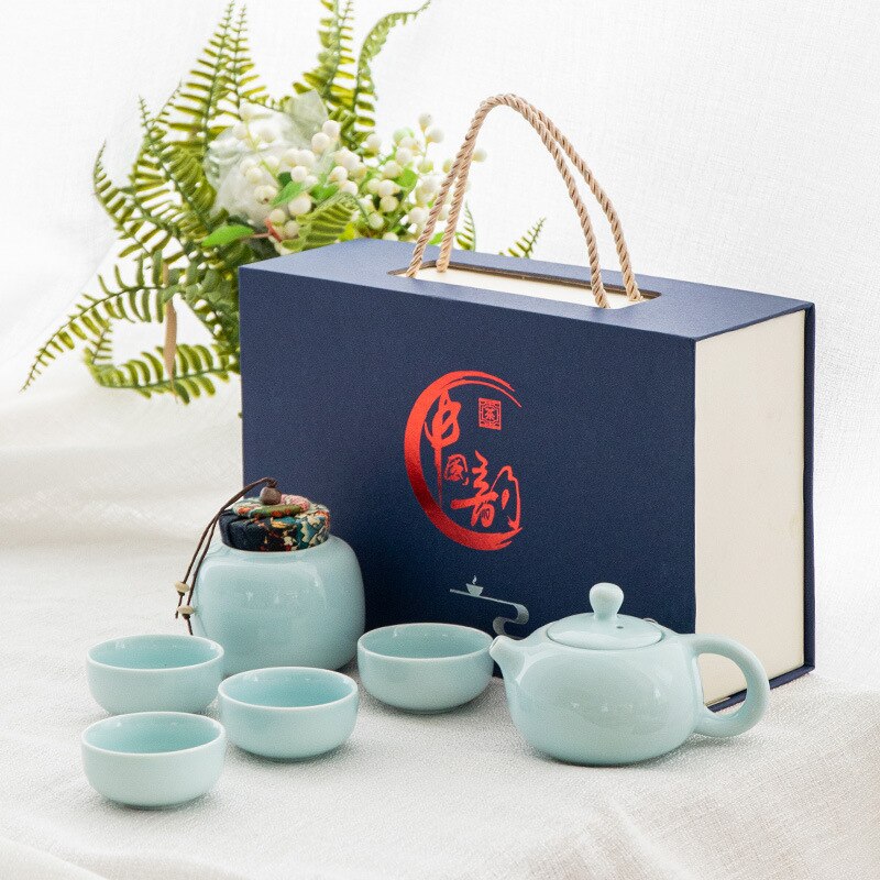 6Pcs/Set Chinese Ceramic Tea Set With Tea Caddy Traditional Teacups Suitable for With Exquisite Box Packaging Drinkware: Style E