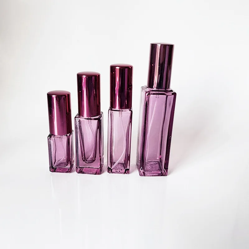 4 Uds 3/5/10/20ml Mini botella de Perfume de vidrio colorida atomizador cuadrado maquillaje portátil botella de Perfume de repuesto de viaje: Morado / 60 ml