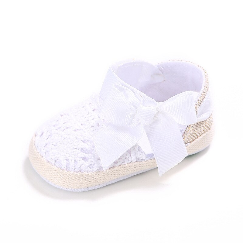 Belle enfant en bas âge princesse premiers marcheurs bébé filles enfant Prewalker chaussures à semelle souple robe à nœud chaussures à tricoter bébé chaussures: white / 3