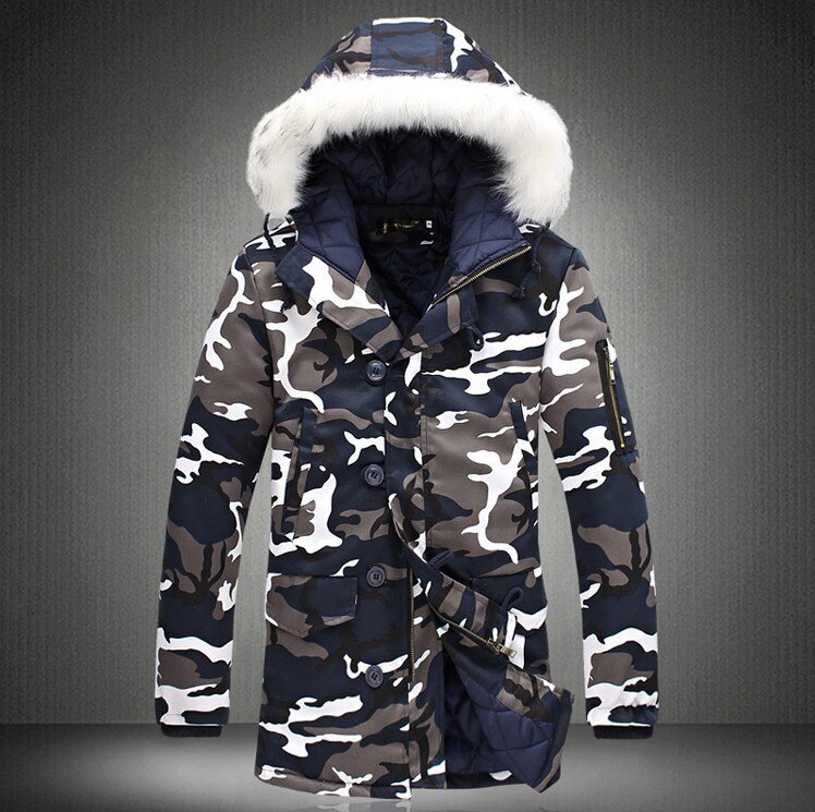 Winterjas heren camouflage leger dikke warme jas heren parka jas heren capuchon parka's heren m -4xl plus size: Wit / M