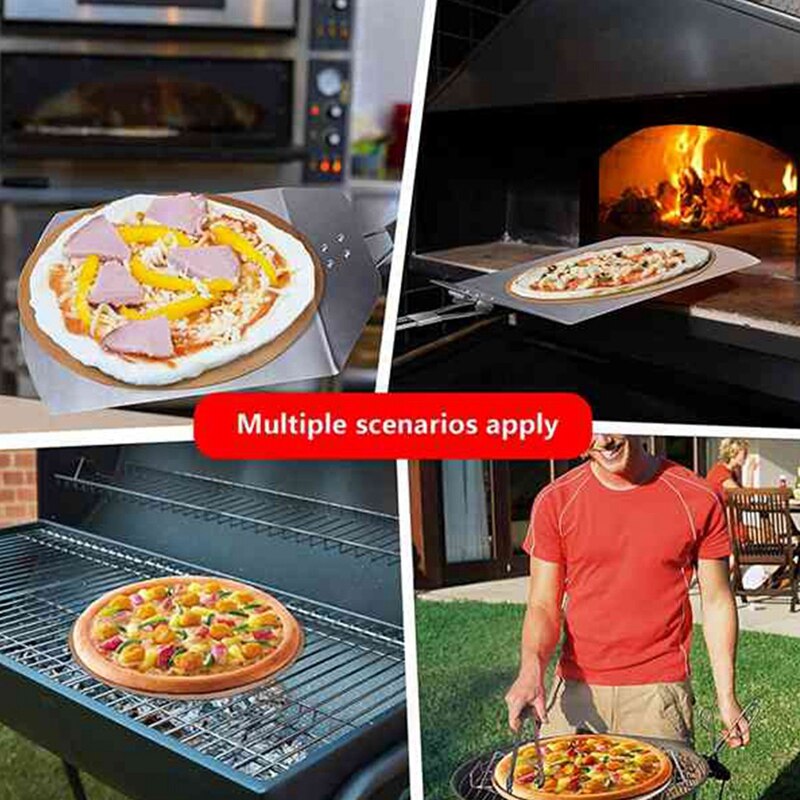 Pizza Stone Set-13 Inch Pizza Stone for Grill and Oven with Foldable Metal Pizza Peel and Accessories Set